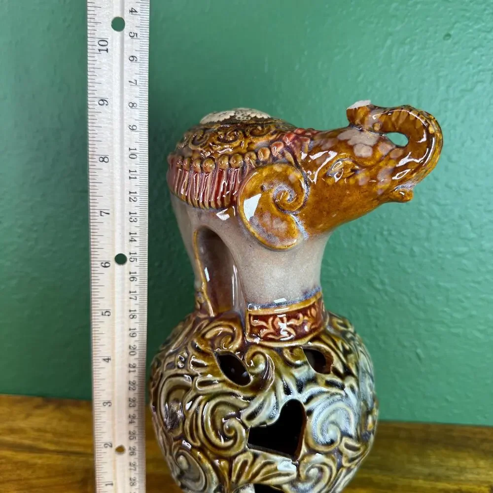 Vintage Elephant Figurine Satsuma Style Japanese Pottery Mini Statue.